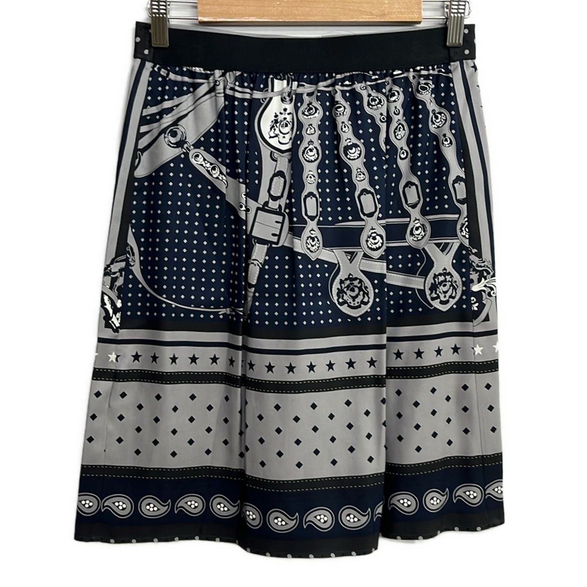Hermes Skirt 36 S Gray Black Multi Knee Length Silk Paisley Pattern Waist Togo — view 2