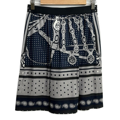 Hermes Skirt 36 S Gray Black Multi Knee Length Silk Paisley Pattern Waist Togo — view 2