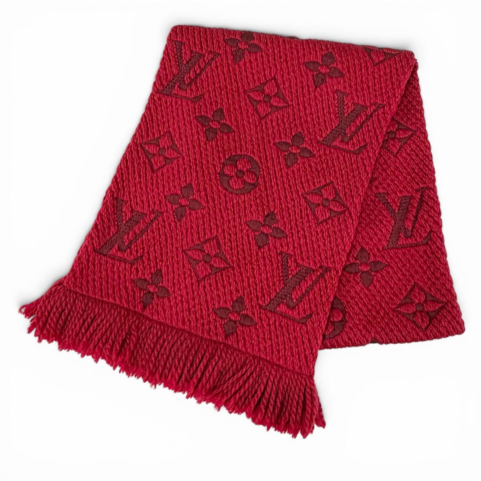 Louis Vuitton Echarpe Logo Mania Wool Silk Scarf Ruby