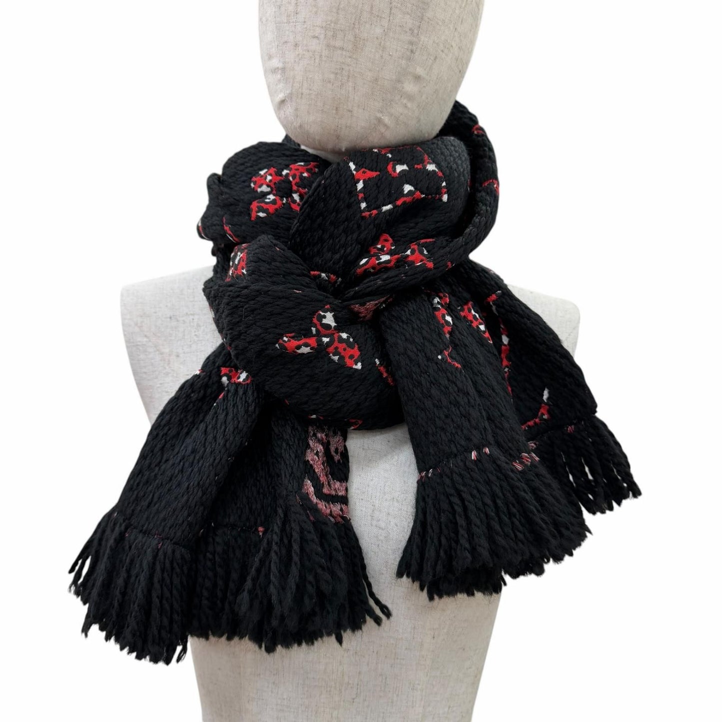 Louis Vuitton Echarpe Giant Monogram Jungle Wool Silk Scarf Black — view 3