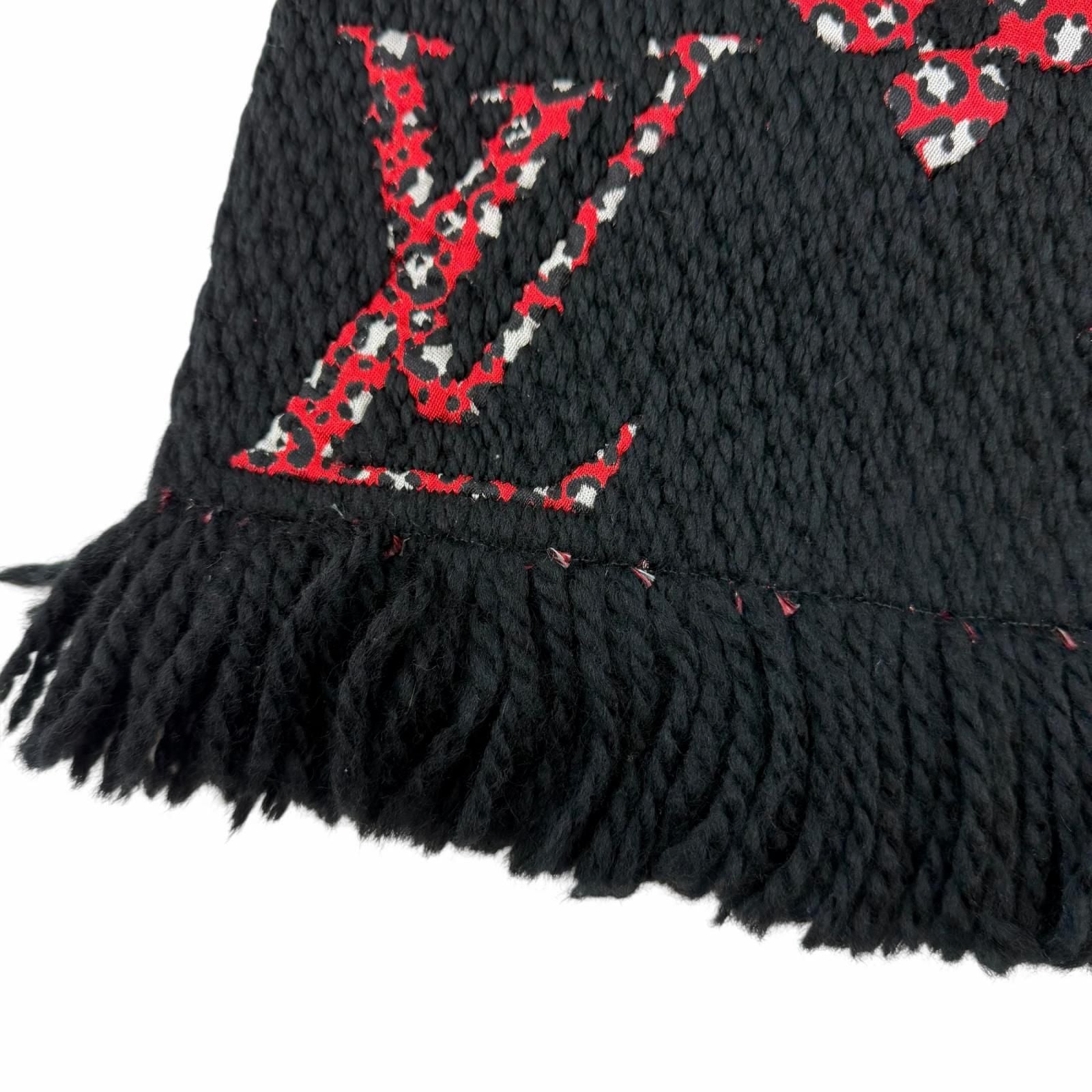 Louis Vuitton Echarpe Giant Monogram Jungle Wool Silk Scarf Black — view 5