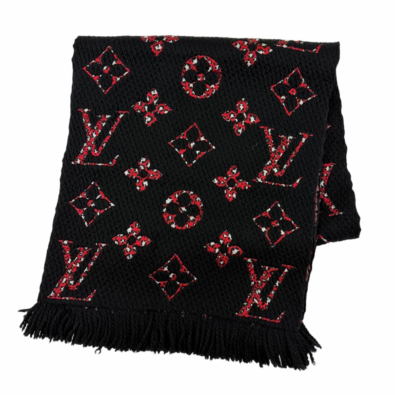 Louis Vuitton Echarpe Giant Monogram Jungle Wool Silk Scarf Black