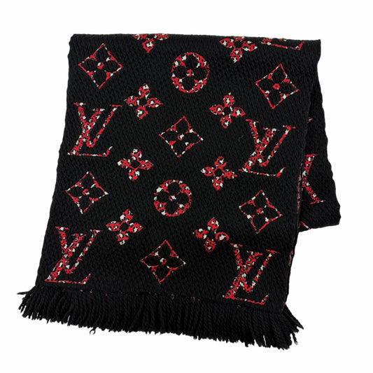 Louis Vuitton Echarpe Giant Monogram Jungle Wool Silk Scarf Black