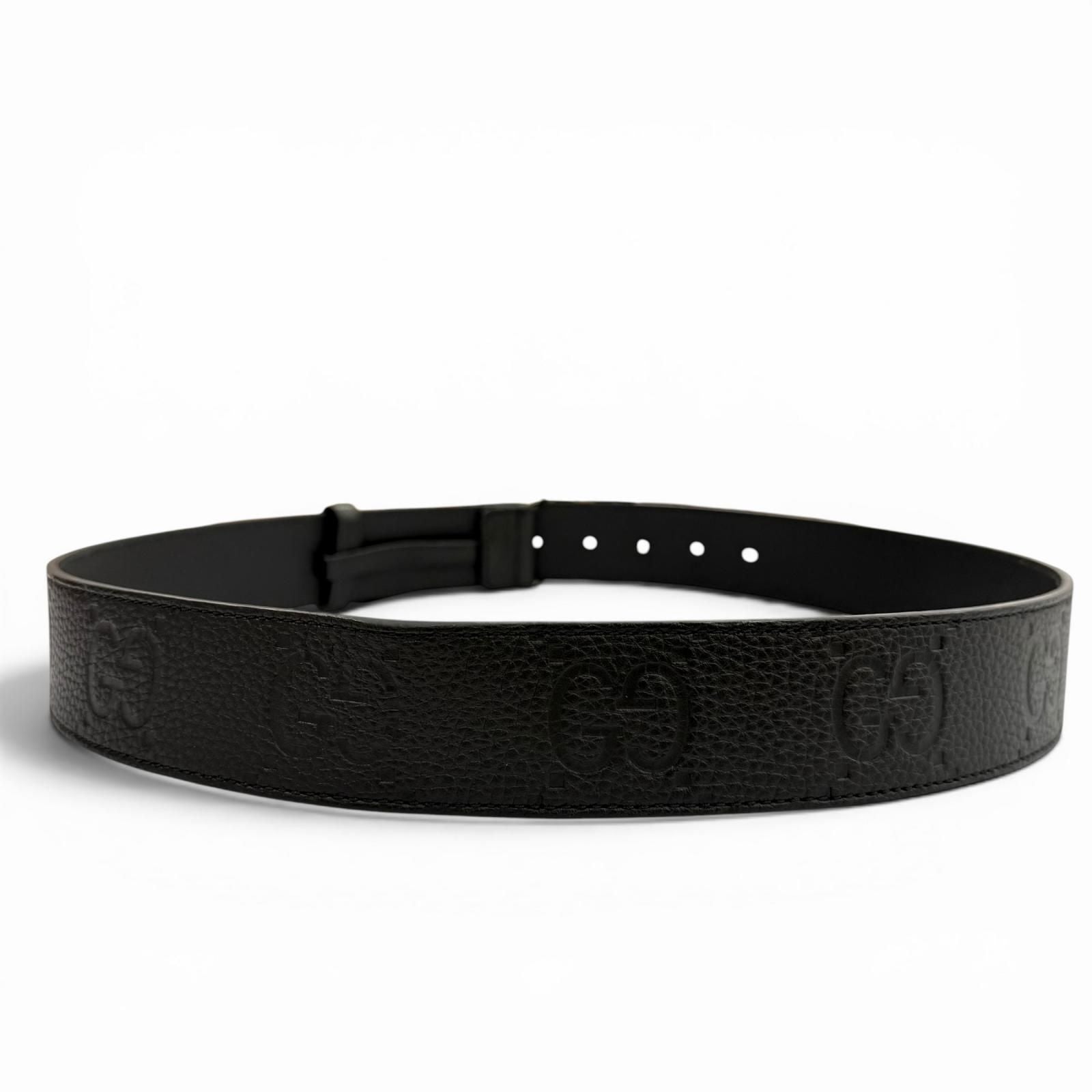 Gucci Leather GG Pattern Interlocking Buckle Wide Belt Black Silver — view 4