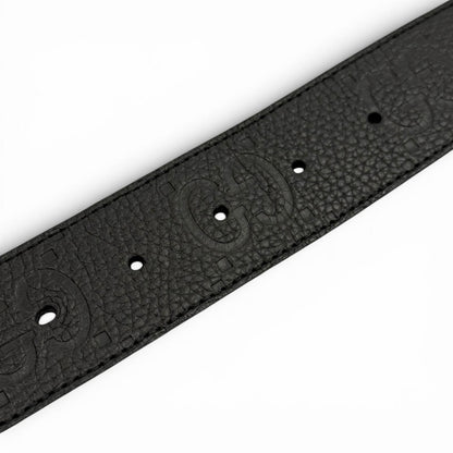 Gucci Leather GG Pattern Interlocking Buckle Wide Belt Black Silver — view 7