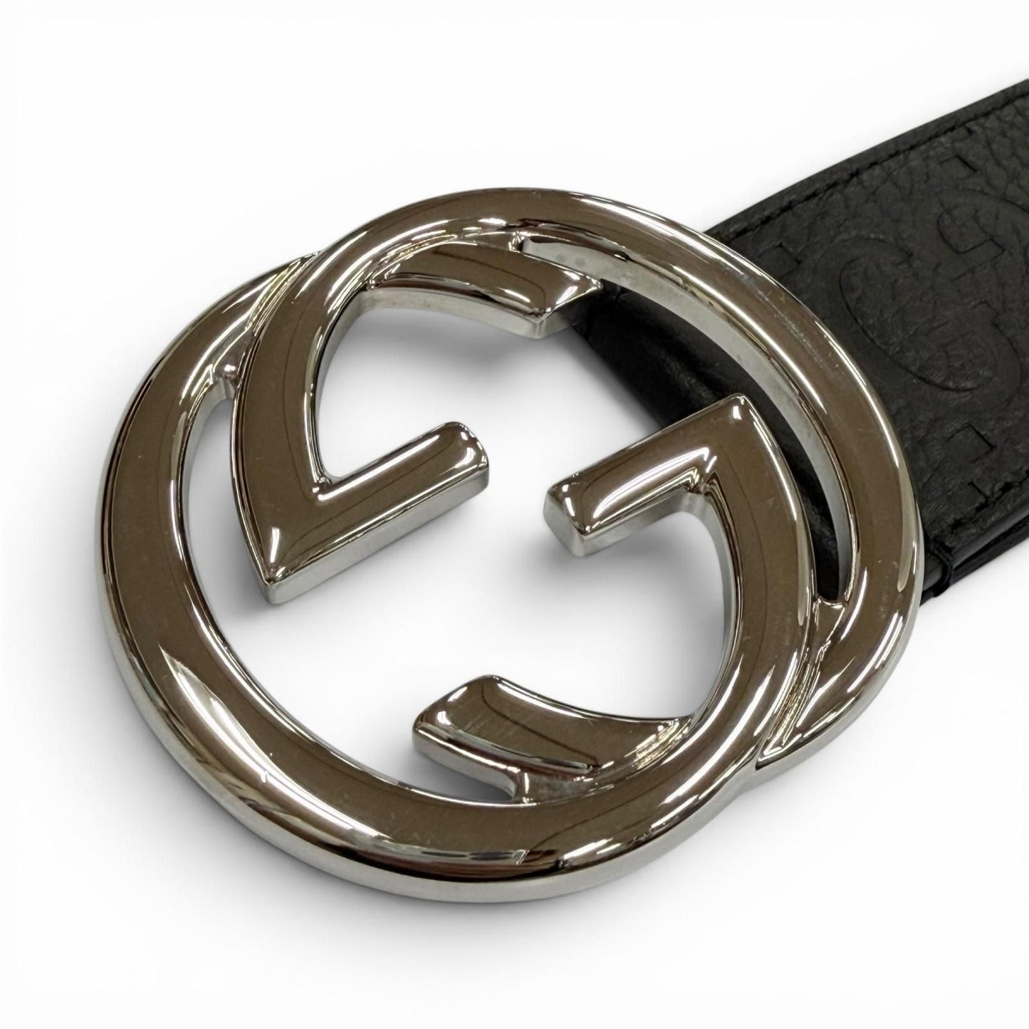 Gucci Leather GG Pattern Interlocking Buckle Wide Belt Black Silver — view 5