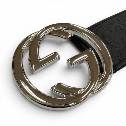 Gucci Leather GG Pattern Interlocking Buckle Wide Belt Black Silver — view 5