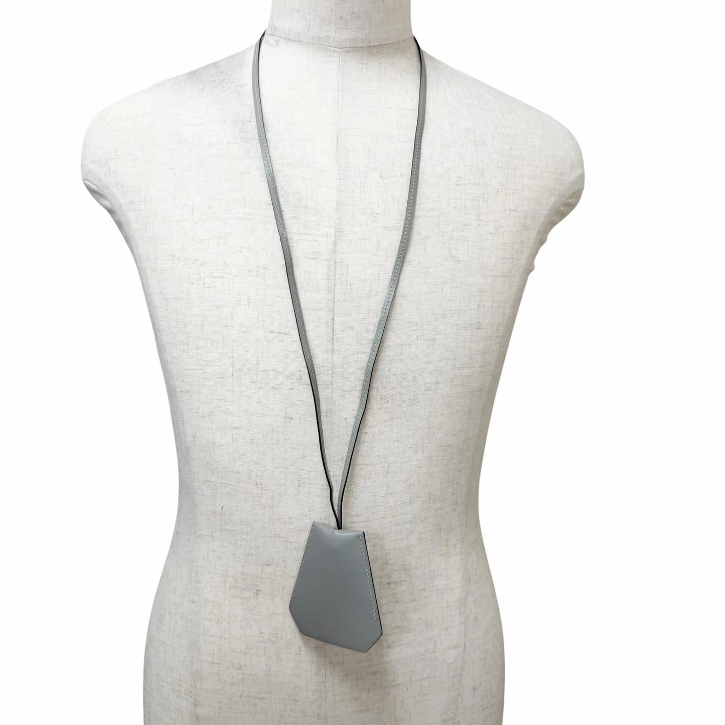 Hermes Vintage Leather Martin Margiela Era Clochette Charm Necklace Gray — view 2