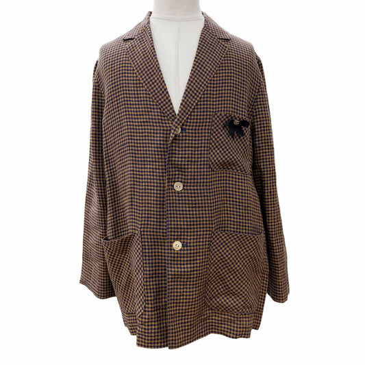 Gucci Linen 100% Interlocking Ribbon Mini Plaid Shell Button Single Jacket