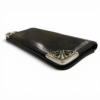 Chrome Hearts Single Fold Wallet Leather Scroll Label Bifold Black Silver — view 3