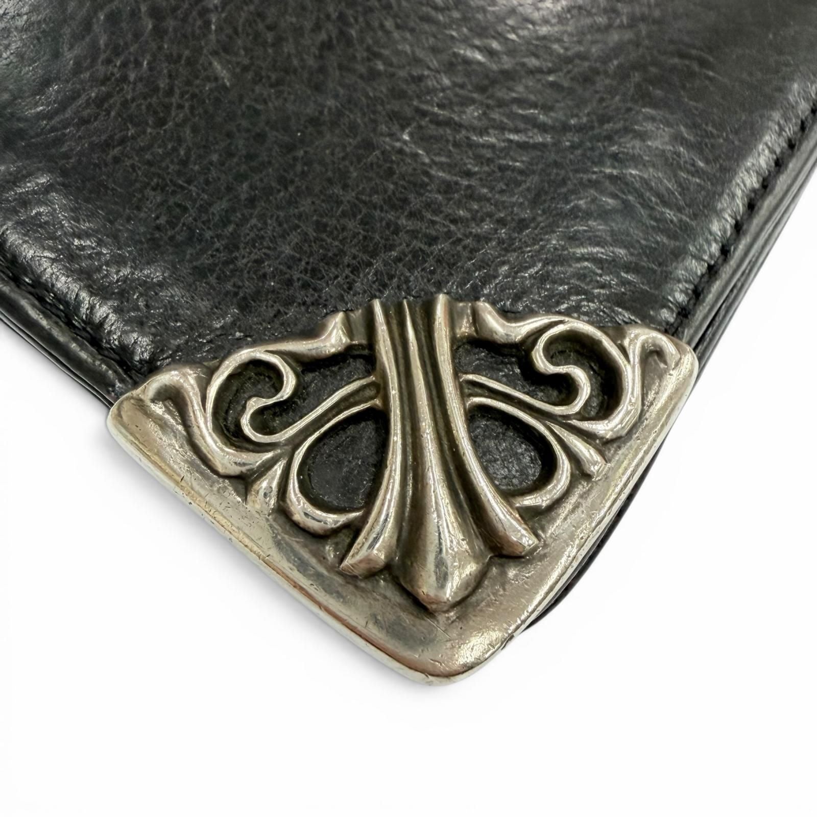 Chrome Hearts Single Fold Wallet Leather Scroll Label Bifold Black Silver — view 6