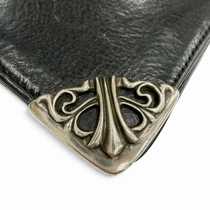 Chrome Hearts Single Fold Wallet Leather Scroll Label Bifold Black Silver — view 6