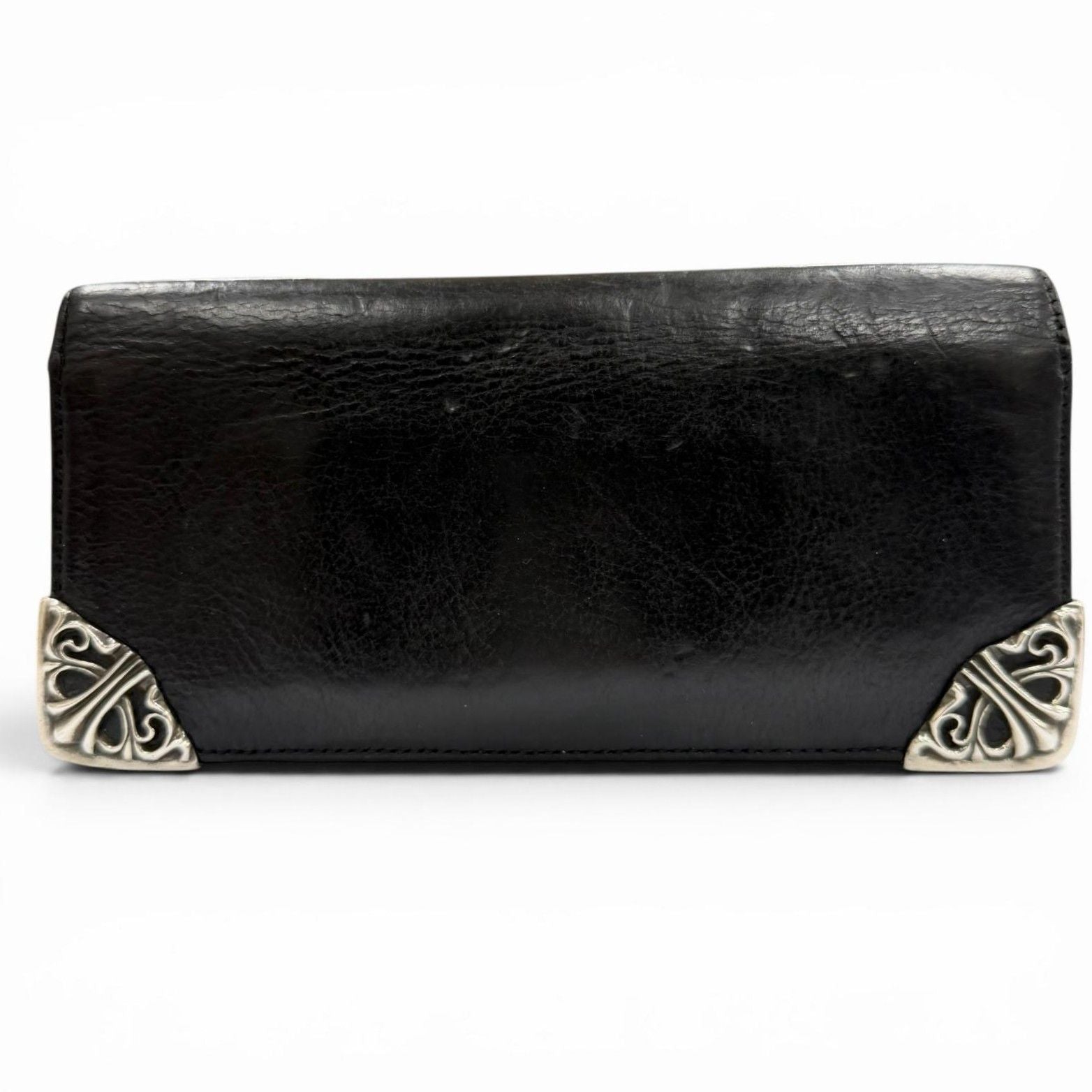 Chrome Hearts Single Fold Wallet Leather Scroll Label Bifold Black Silver