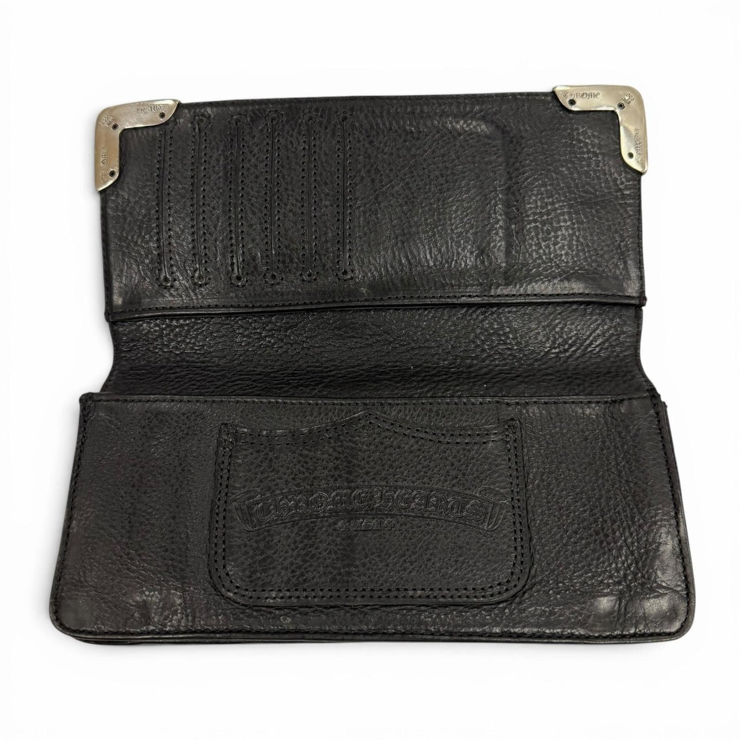 Chrome Hearts Single Fold Wallet Leather Scroll Label Bifold Black Silver — view 4