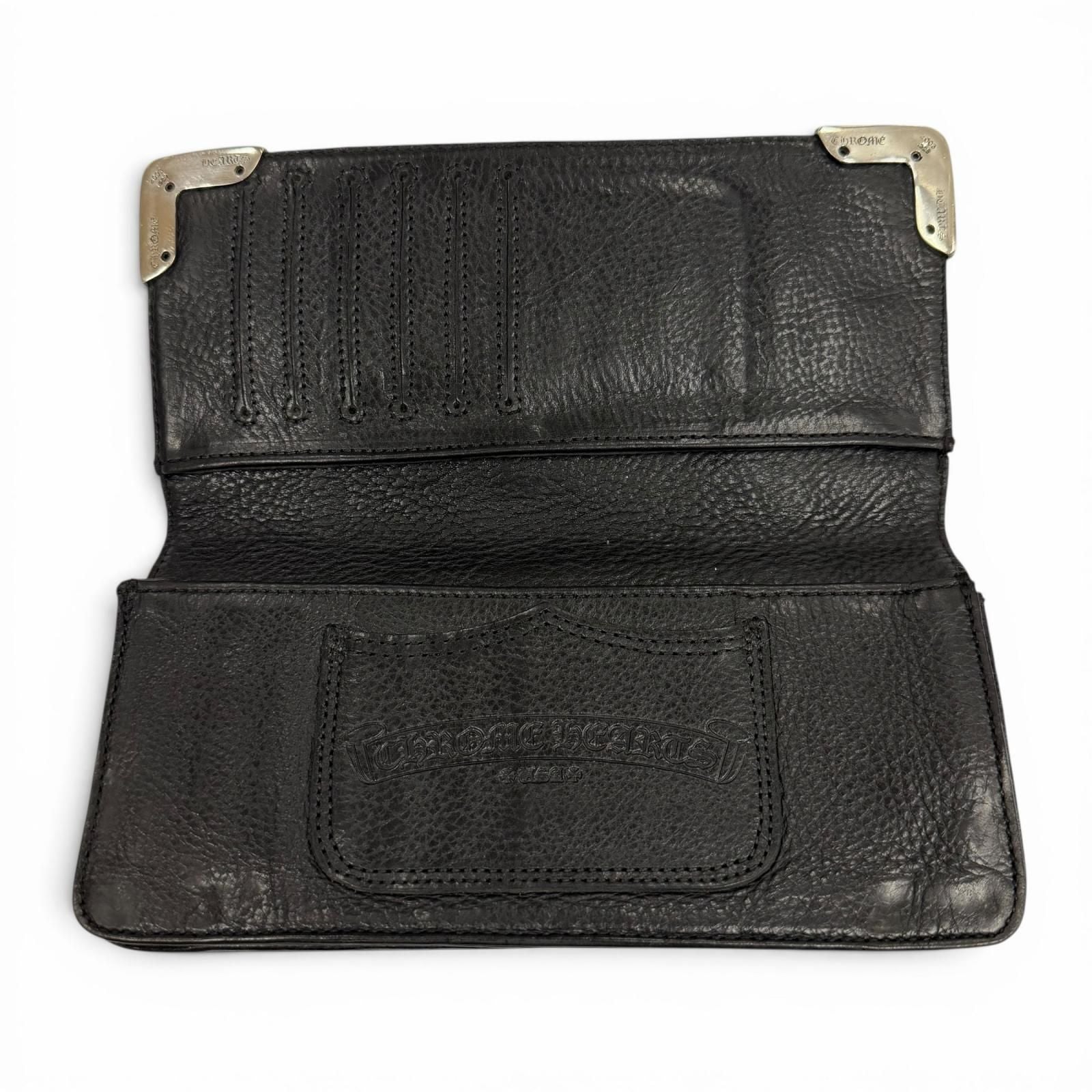 Chrome Hearts Single Fold Wallet Leather Scroll Label Bifold Black Silver — view 4