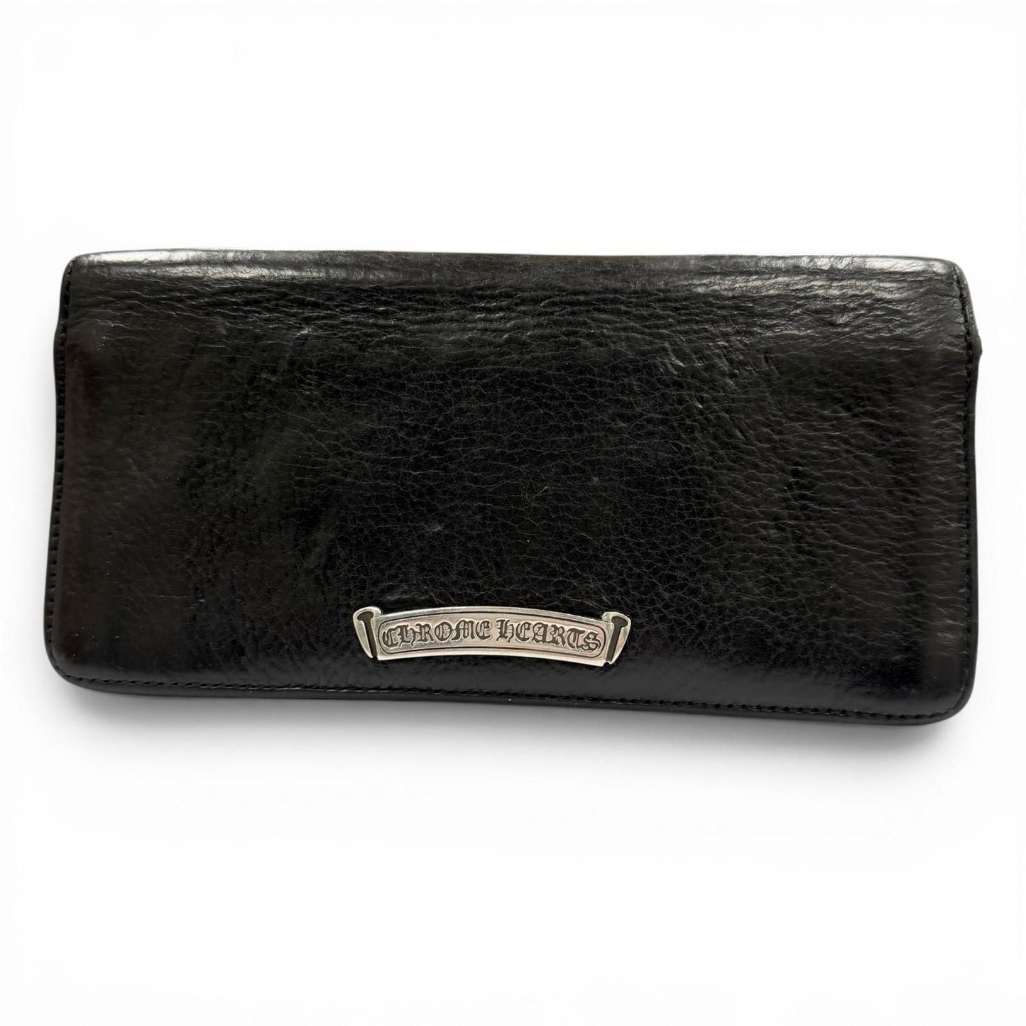 Chrome Hearts Single Fold Wallet Leather Scroll Label Bifold Black Silver — view 2