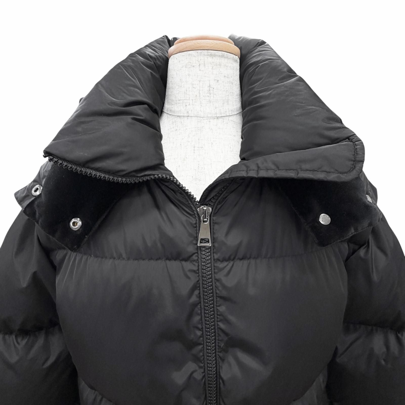 Moncler Tiam Nylon Logo Patch Hooded Long Down Coat Black 0 — view 4