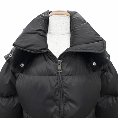 Moncler Tiam Nylon Logo Patch Hooded Long Down Coat Black 0 — view 4