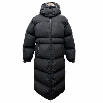 Moncler Tiam Nylon Logo Patch Hooded Long Down Coat Black 0