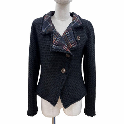 Chanel Lining Silk 100% CC Logo Gripoix Button Jacket Black 38