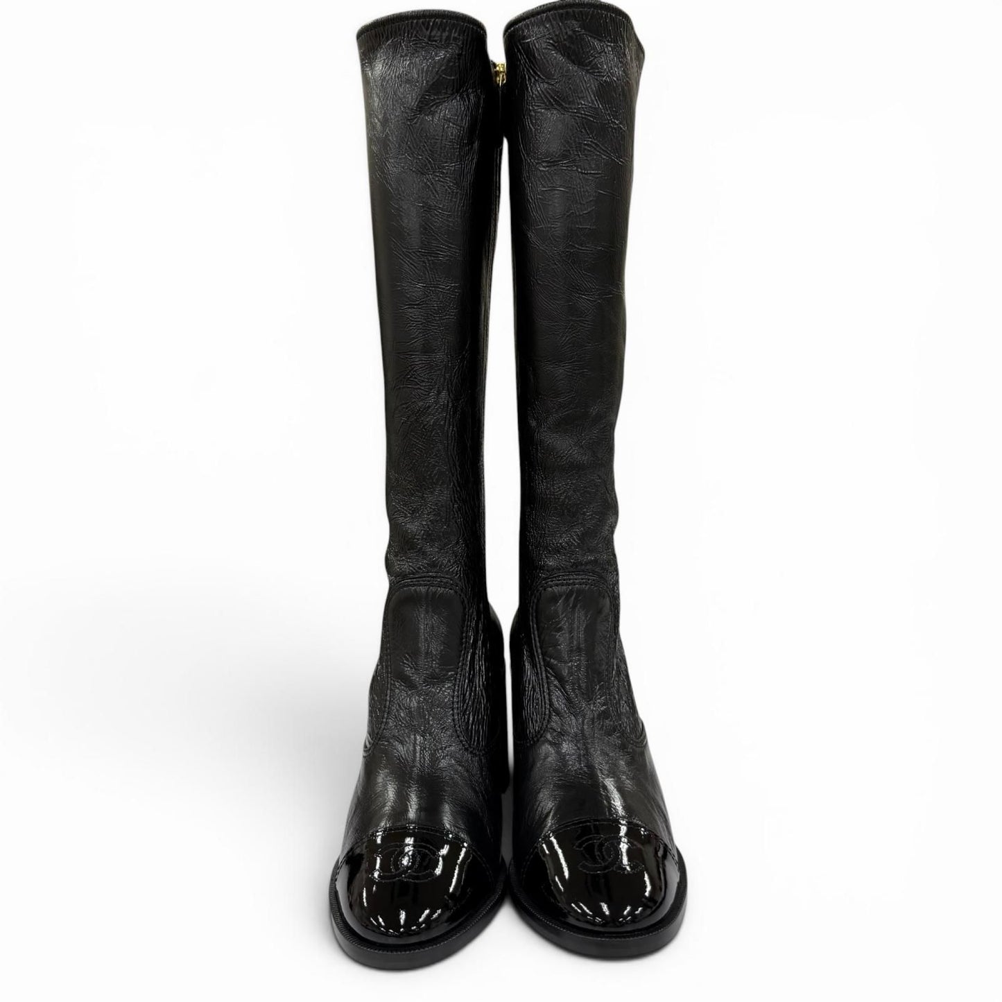 Chanel 24k CC Logo Side Zip Leather Long Boots Black — view 4