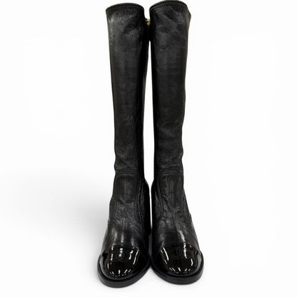 Chanel 24k CC Logo Side Zip Leather Long Boots Black — view 4