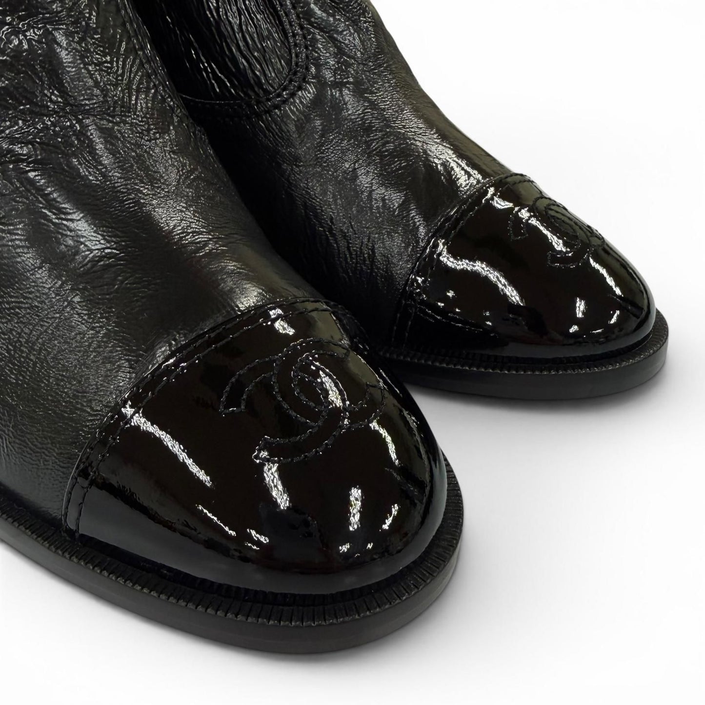 Chanel 24k CC Logo Side Zip Leather Long Boots Black — view 8
