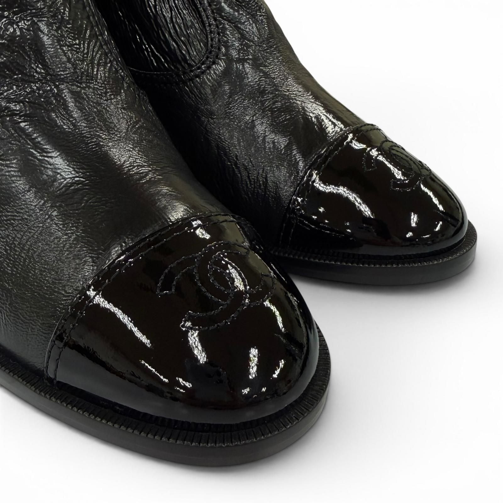Chanel 24k CC Logo Side Zip Leather Long Boots Black — view 8