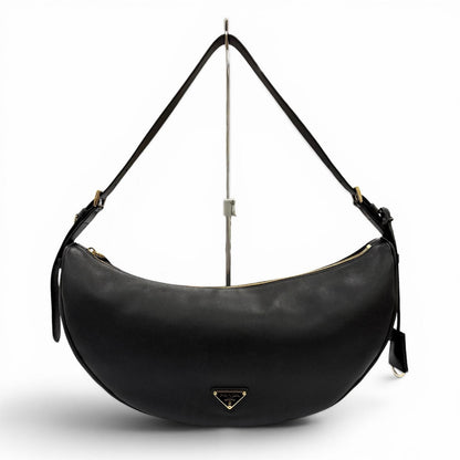 Prada Dumilune Triangle Logo Leather Shoulder Bag Black