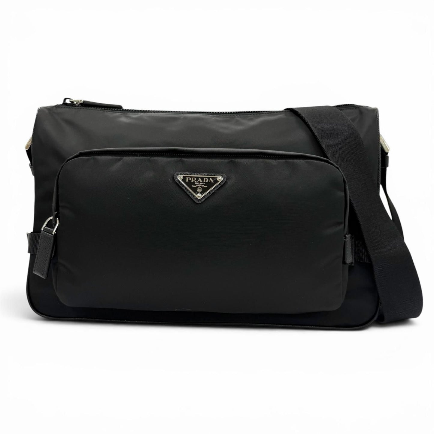 Prada Nylon Leather Triangle Logo Plate Re-Nylon Shoulder Bag Black