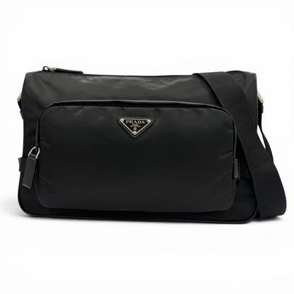 Prada Nylon Leather Triangle Logo Plate Re-Nylon Shoulder Bag Black
