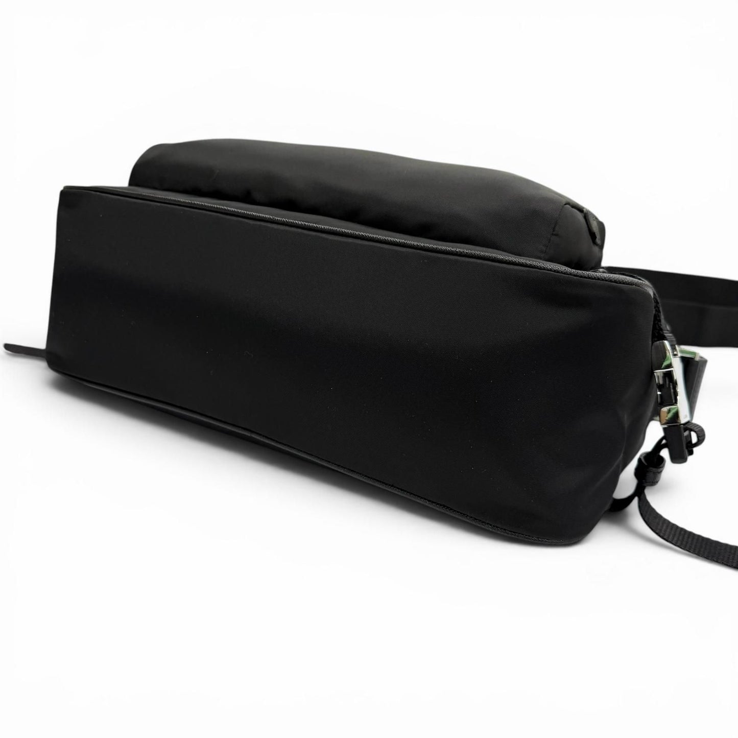 Prada Nylon Leather Triangle Logo Plate Re-Nylon Shoulder Bag Black — view 4