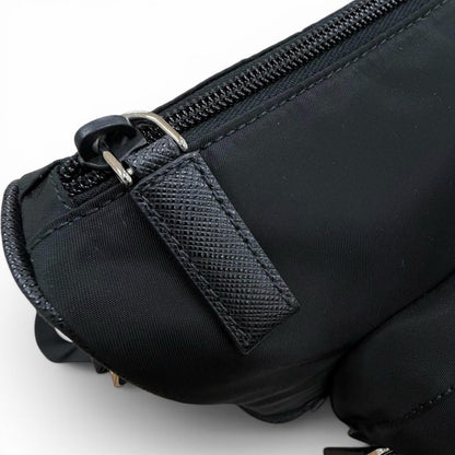 Prada Nylon Leather Triangle Logo Plate Re-Nylon Shoulder Bag Black — view 9