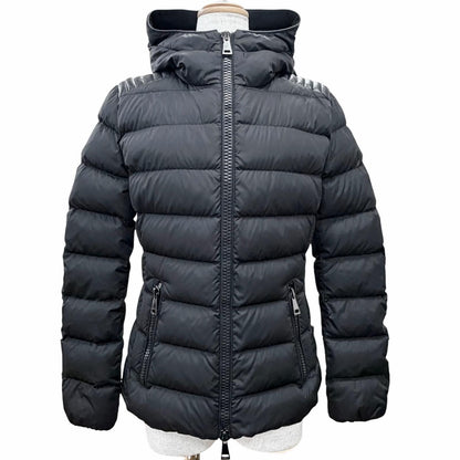 Bvlgari Moncler Tetra Logo Patch Hooded Leather Trim Down Jacket Black