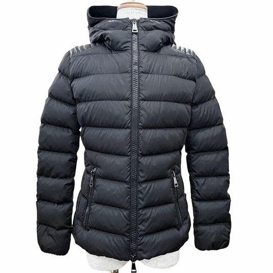 Bvlgari Moncler Tetra Logo Patch Hooded Leather Trim Down Jacket Black