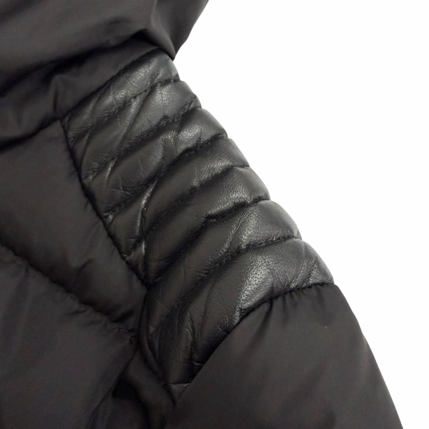 Bvlgari Moncler Tetra Logo Patch Hooded Leather Trim Down Jacket Black — view 6