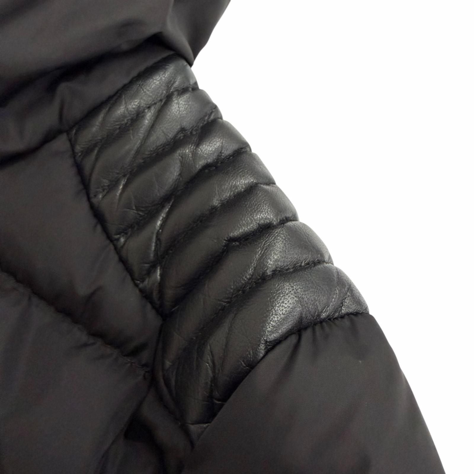 Bvlgari Moncler Tetra Logo Patch Hooded Leather Trim Down Jacket Black — view 6