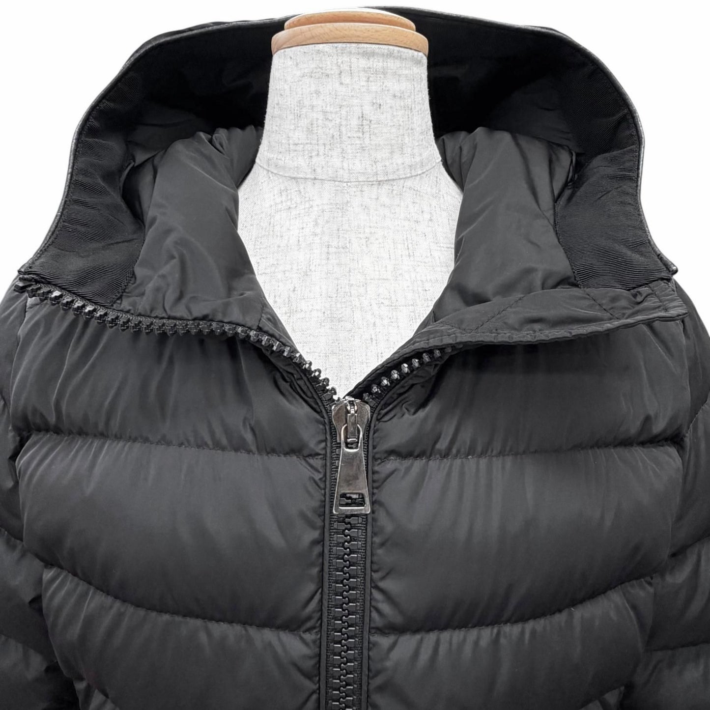 Bvlgari Moncler Tetra Logo Patch Hooded Leather Trim Down Jacket Black — view 4