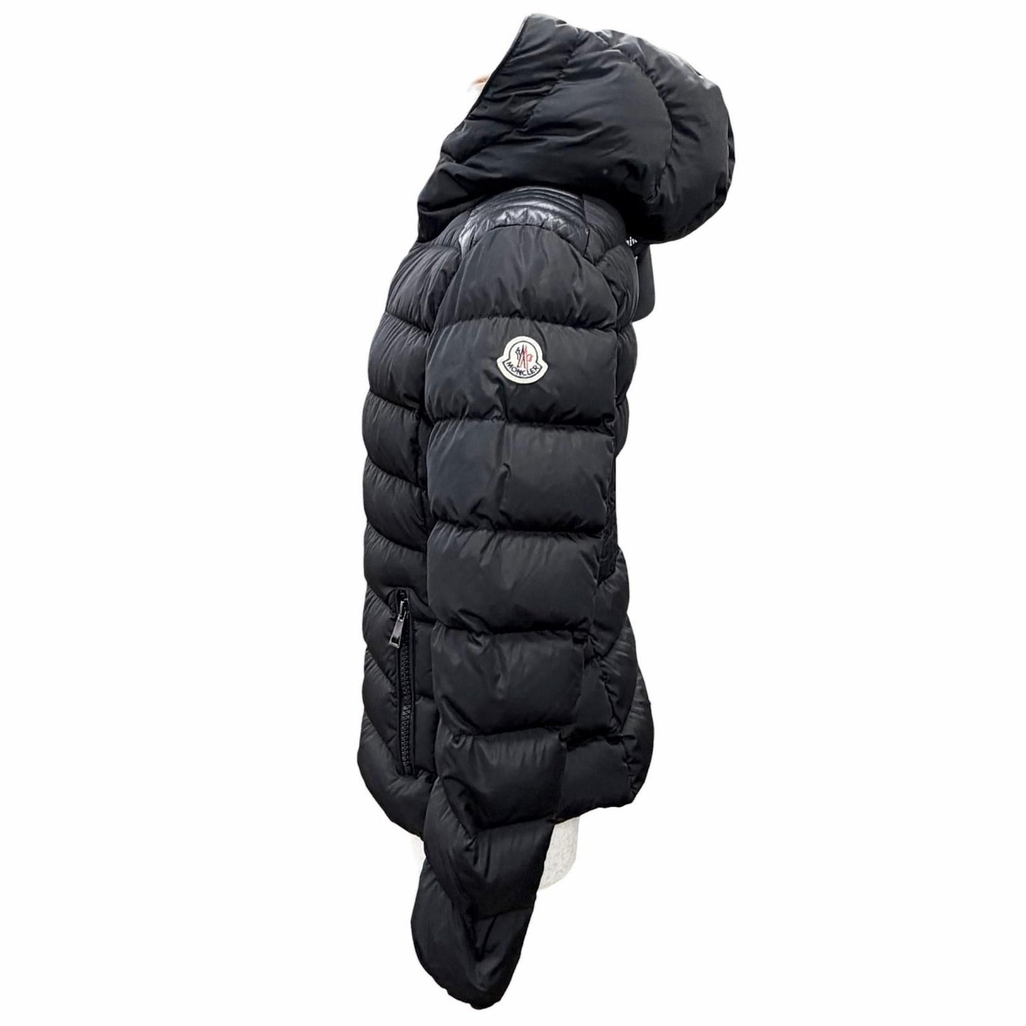 Bvlgari Moncler Tetra Logo Patch Hooded Leather Trim Down Jacket Black — view 2