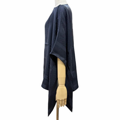 Hermes Dress Coaching Silk 100% Jacquard Weave Shoulder Shawl Poncho Navy — view 2