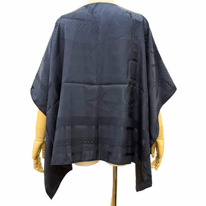 Hermes Dress Coaching Silk 100% Jacquard Weave Shoulder Shawl Poncho Navy — view 3