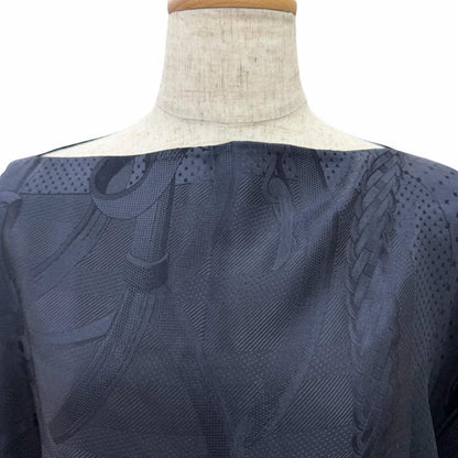 Hermes Dress Coaching Silk 100% Jacquard Weave Shoulder Shawl Poncho Navy — view 4