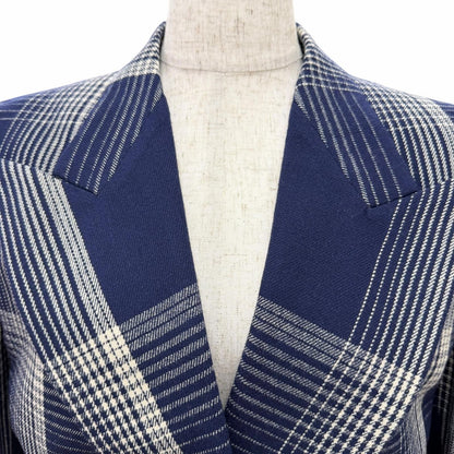 Gucci Wool Check Pattern Peak Lapel Double Button Jacket Navy Ivory 40 Recommend — view 4