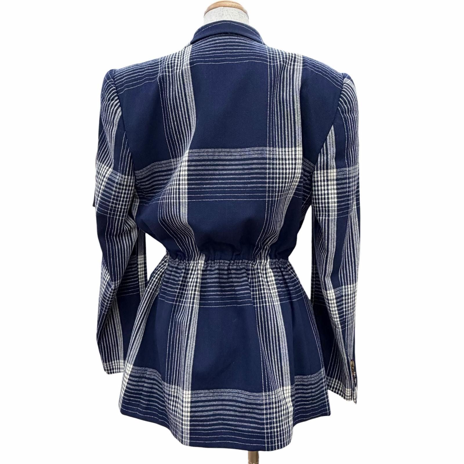 Gucci Wool Check Pattern Peak Lapel Double Button Jacket Navy Ivory 40 Recommend — view 3