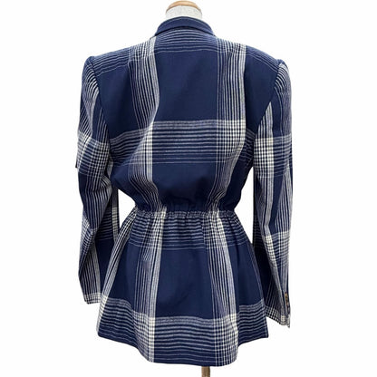 Gucci Wool Check Pattern Peak Lapel Double Button Jacket Navy Ivory 40 Recommend — view 3
