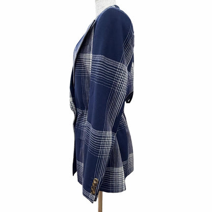 Gucci Wool Check Pattern Peak Lapel Double Button Jacket Navy Ivory 40 Recommend — view 2