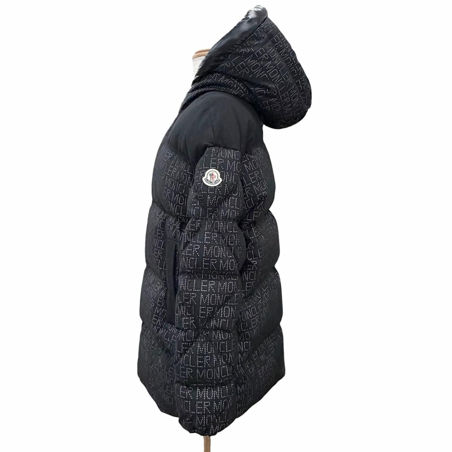Moncler Grandval Letter Ring Logo All Over Pattern Patch Hooded Down Jacket