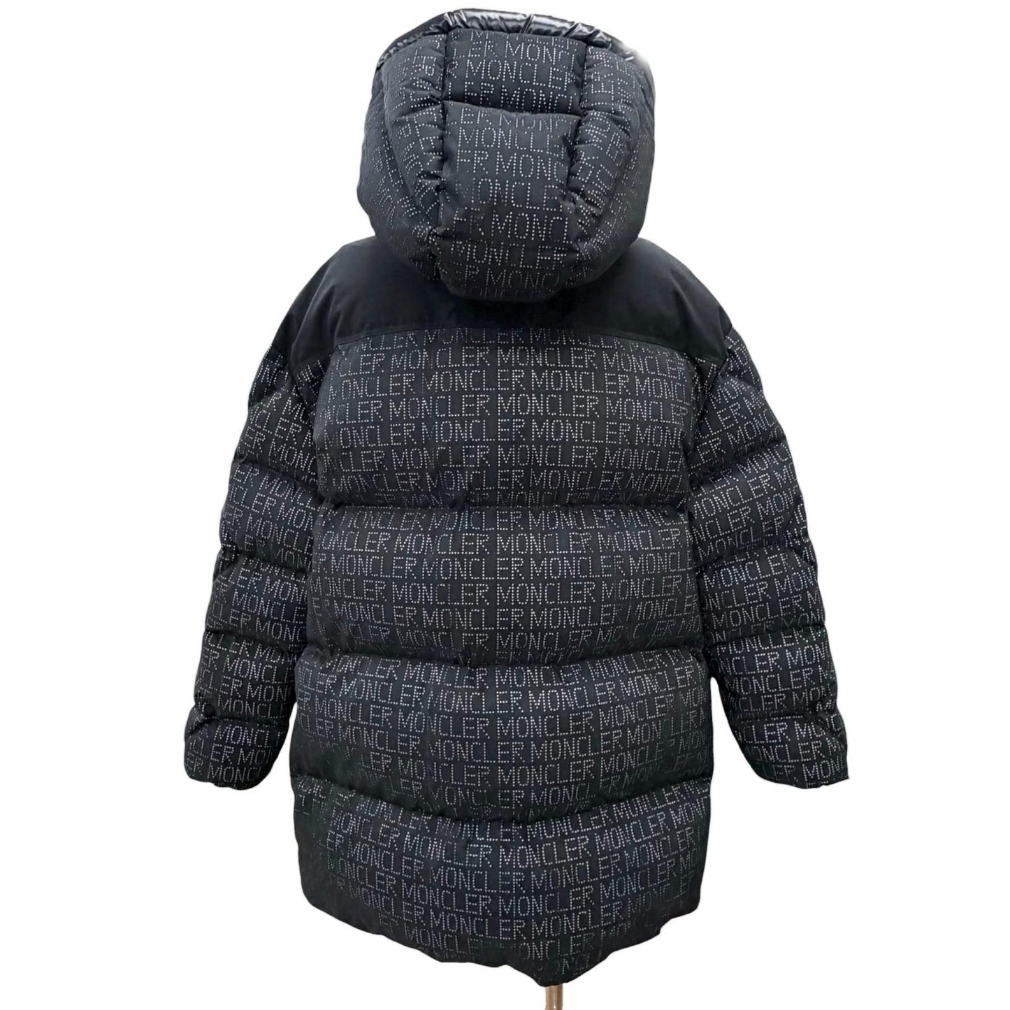Moncler Grandval Letter Ring Logo All Over Pattern Patch Hooded Down Jacket