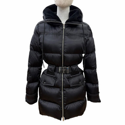 Prada Logo Buckle Belt Lambfa Use Zip Up Coat Black 38