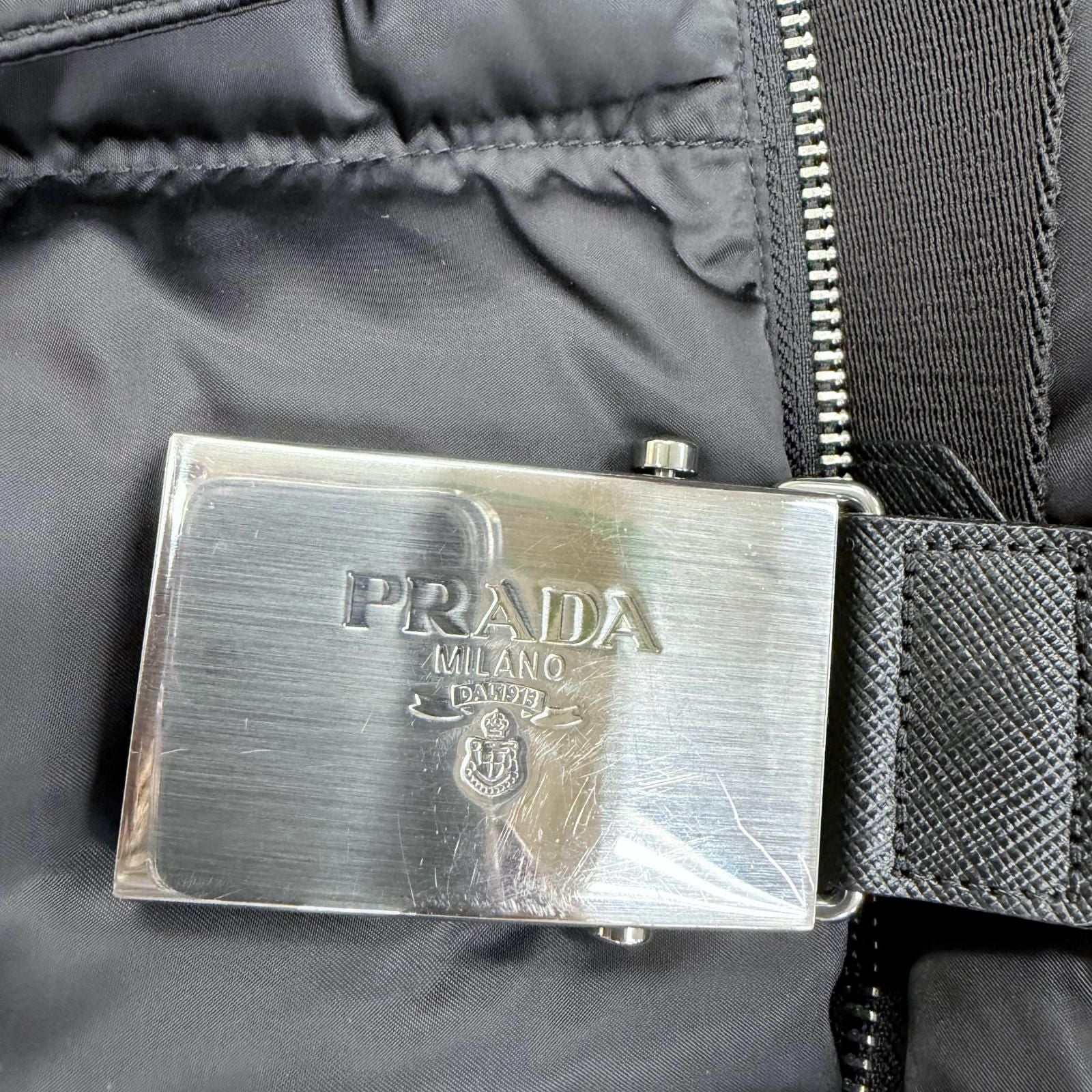 Prada Logo Buckle Belt Lambfa Use Zip Up Coat Black 38 — view 7